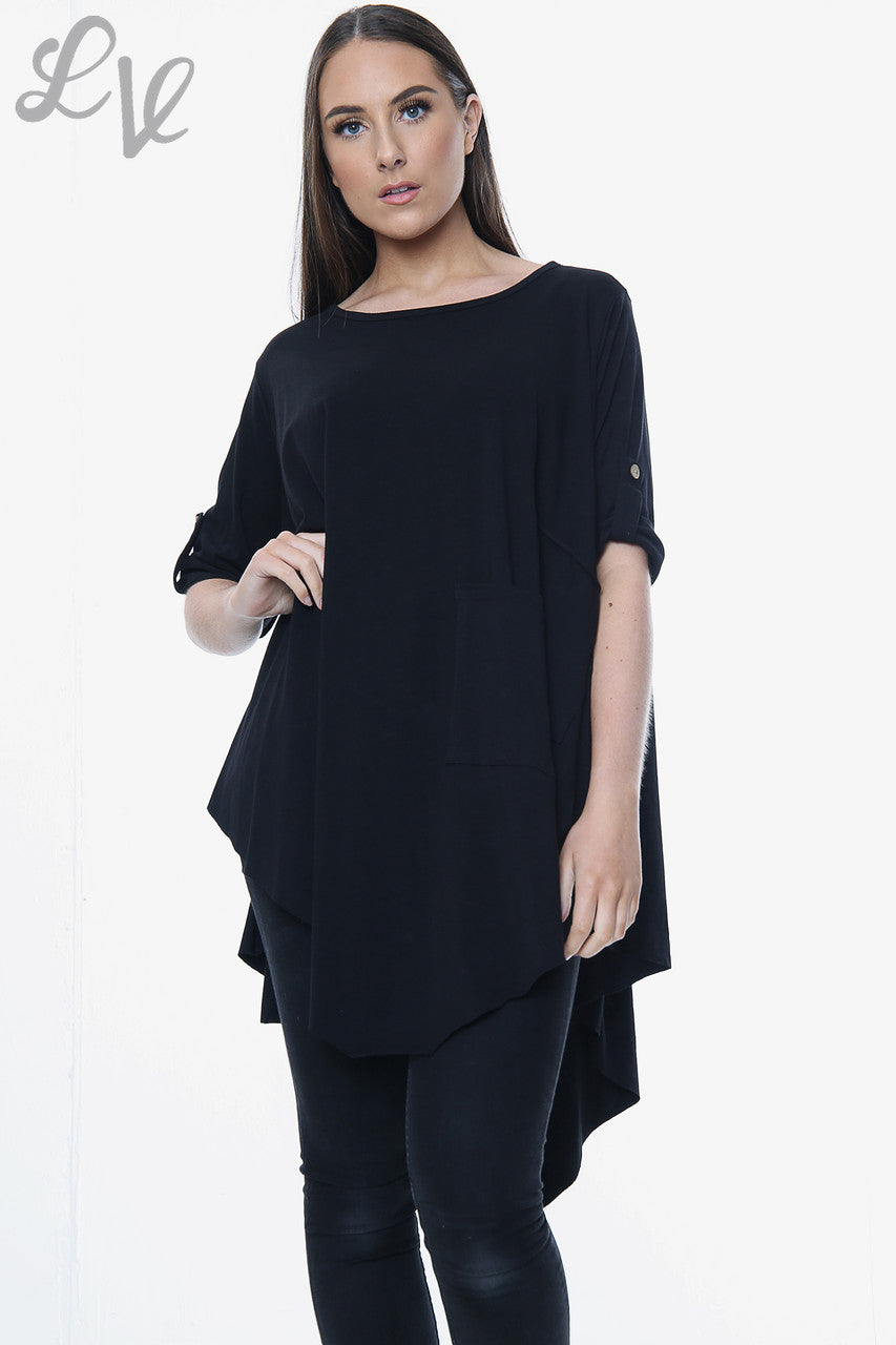Dames Effen Asymmetrische Top Zwart Prijs per stuk € 9,99