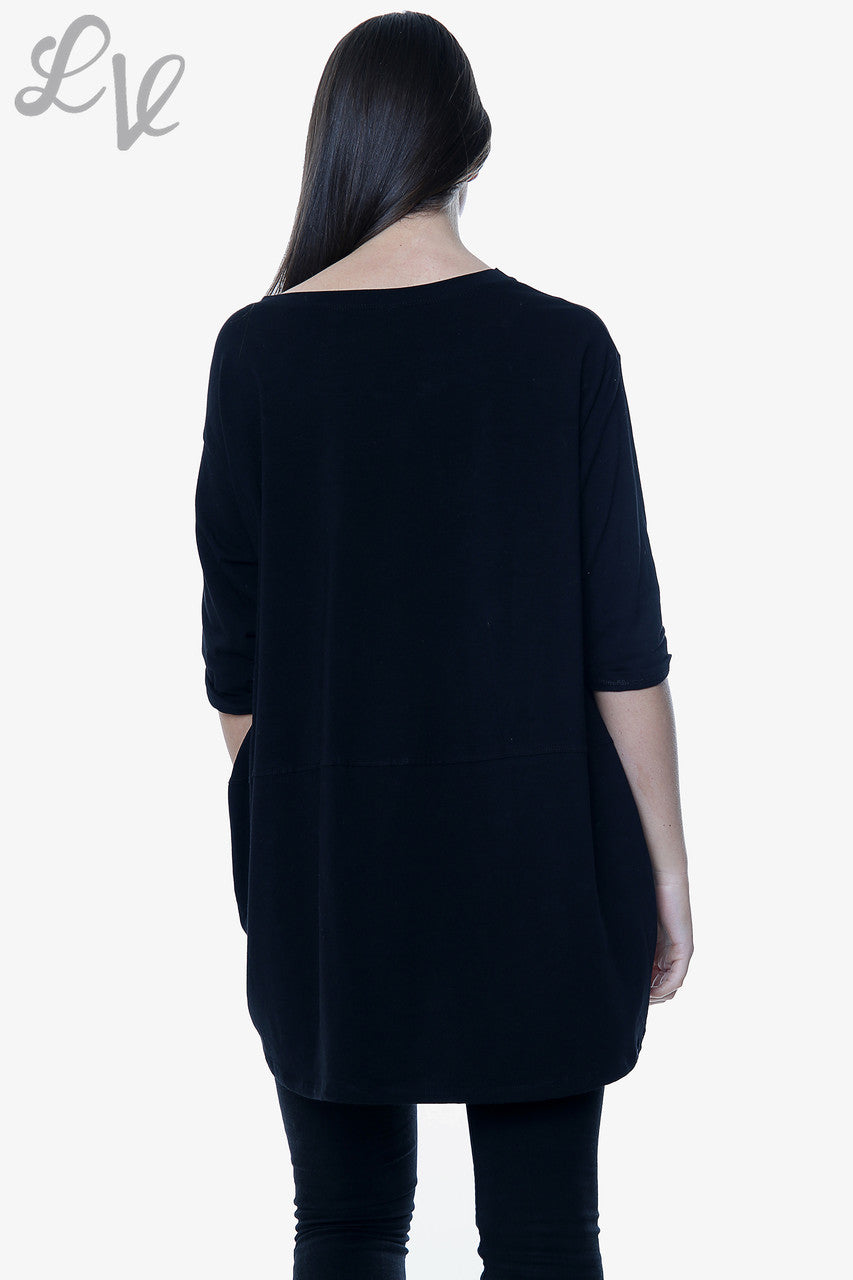 Dames Effen Top Met Zakken Zwart Prijs per stuk € 8,99