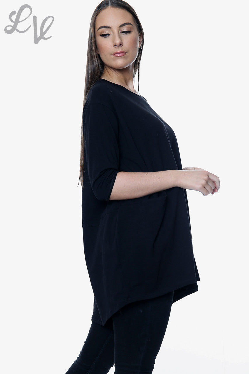 Dames Effen Top Met Zakken Zwart Prijs per stuk € 8,99