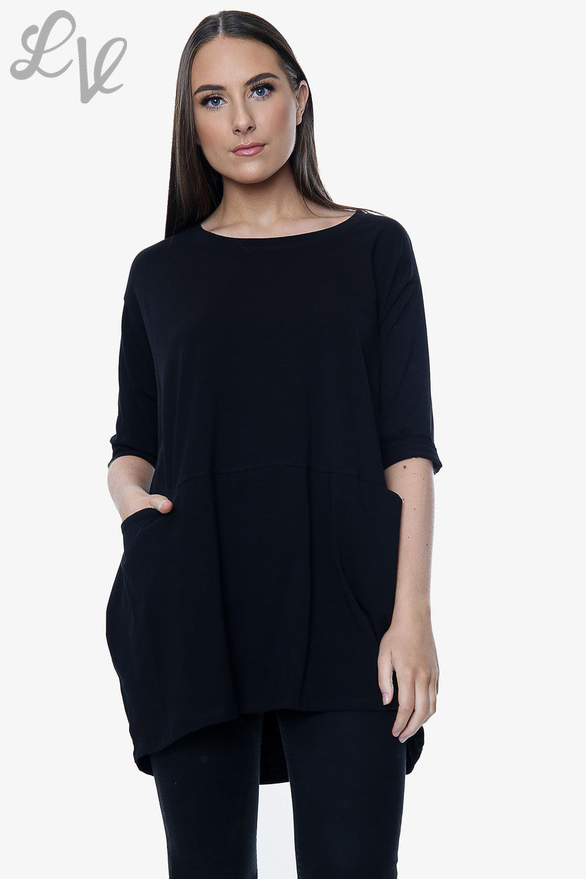 Dames Effen Top Met Zakken Zwart Prijs per stuk € 8,99