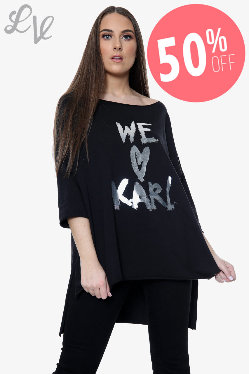 Dames 'We Love Karl' Top met Folieprint Zwart Prijs WAS €5,99 NU €2,99