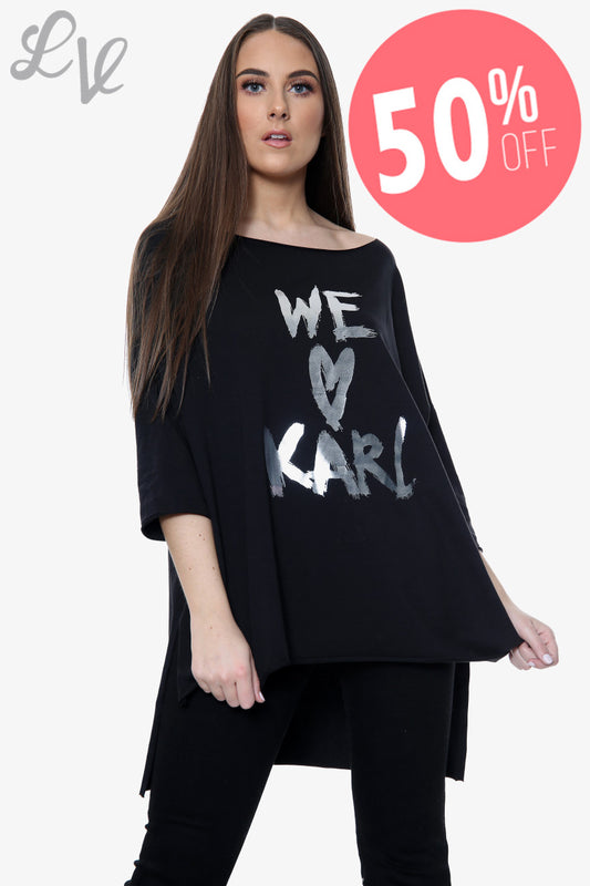 Ladies 'We Love Karl' Foil Graphic Top Black Unit Price WAS £5.99 NOW £2.99