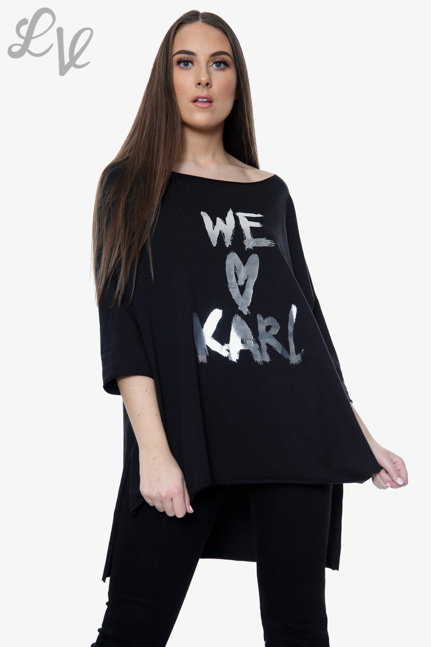 Dames 'We Love Karl' Top met Folieprint Zwart Prijs WAS €5,99 NU €2,99