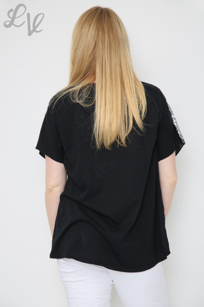 Dames Sequin Love Heart & Schoudertop Zwart Stukprijs €10,99