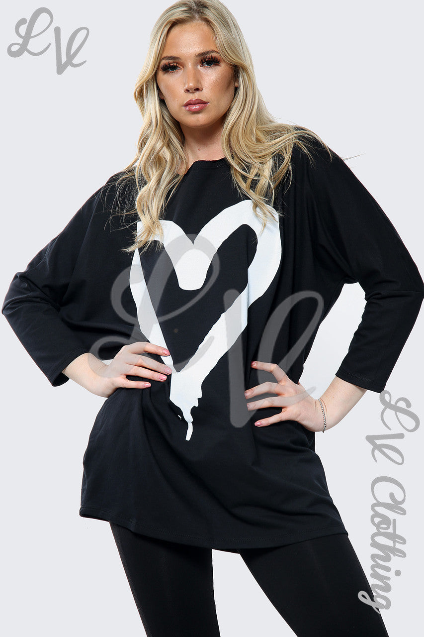 Dames "Hartjesprint NY" Sloganrug Top Zwart Prijs per stuk €15,99