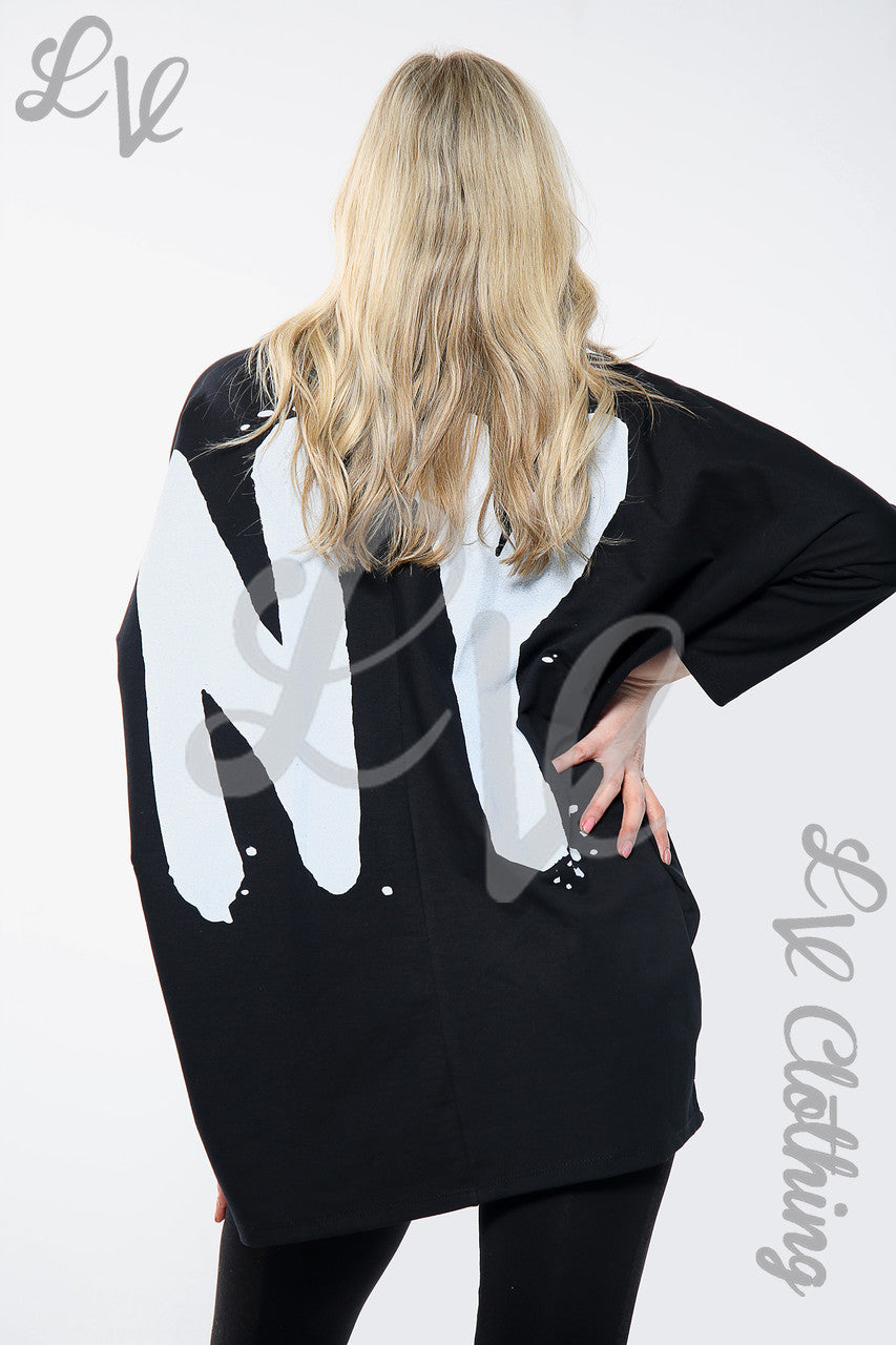 Dames "Hartjesprint NY" Sloganrug Top Zwart Prijs per stuk €15,99
