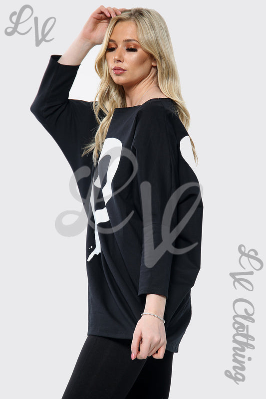 Ladies "Heart Print NY" Slogan Back Top Black Unit Price £15.99