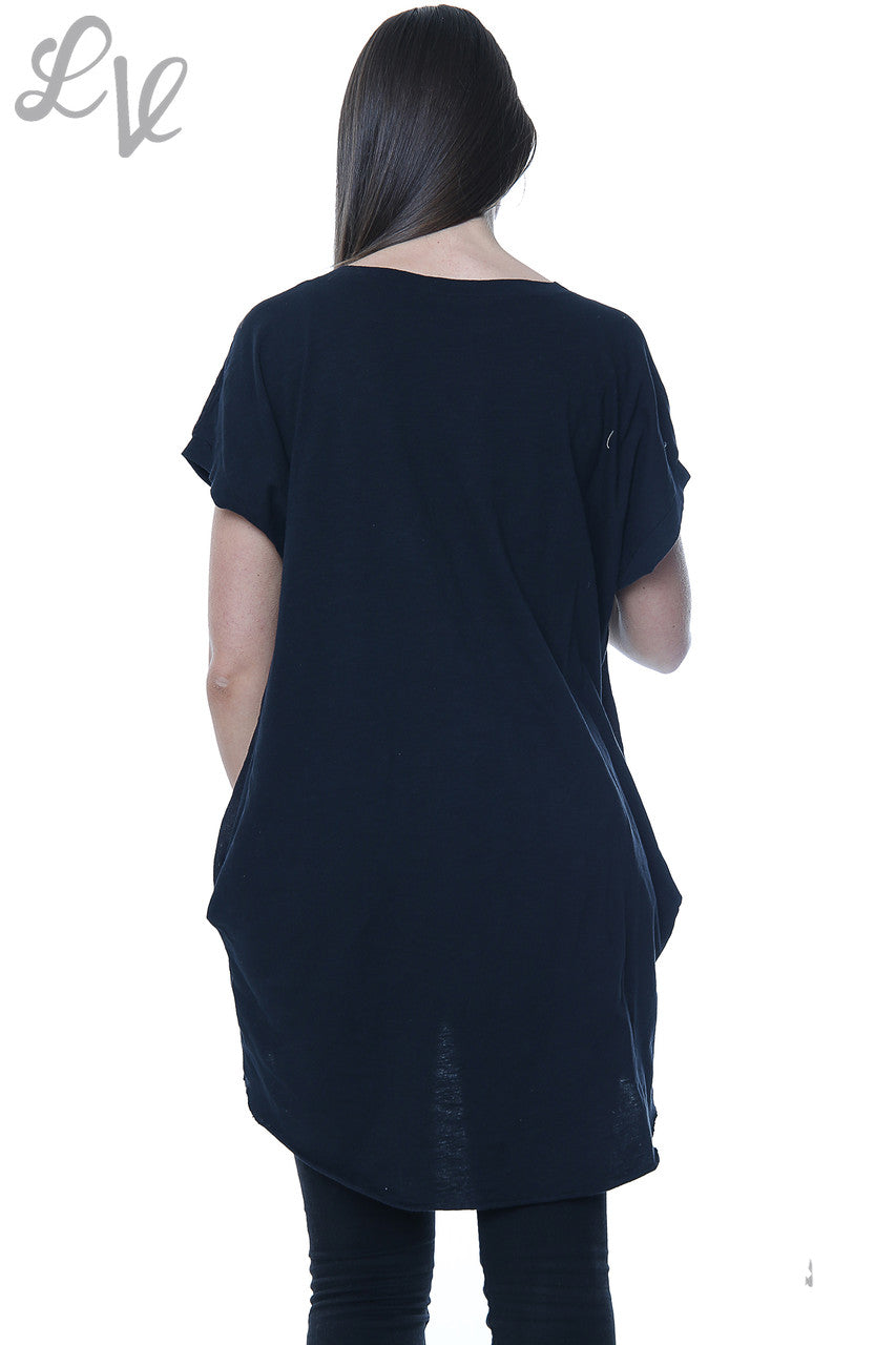 Dames linnen voorkant & katoenen achterkant effen top zwart eenheidsprijs €8,99