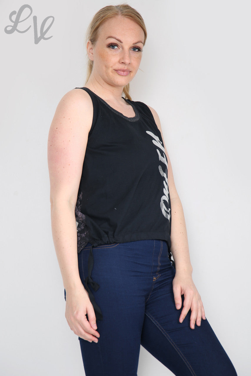 Ladies Queen Lace Back Vest Top Black Unit Price WAS £9.99 NOW £4.99