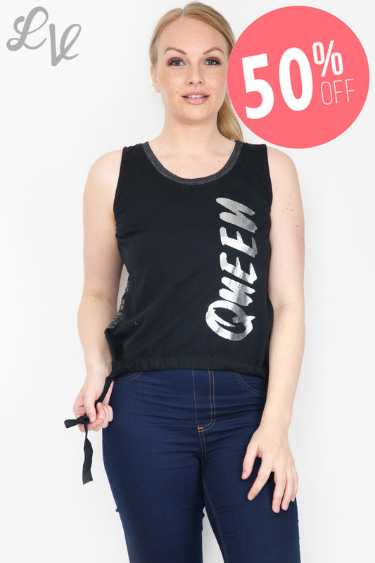 Ladies Queen Lace Back Vest Top Black Unit Price WAS £9.99 NOW £4.99