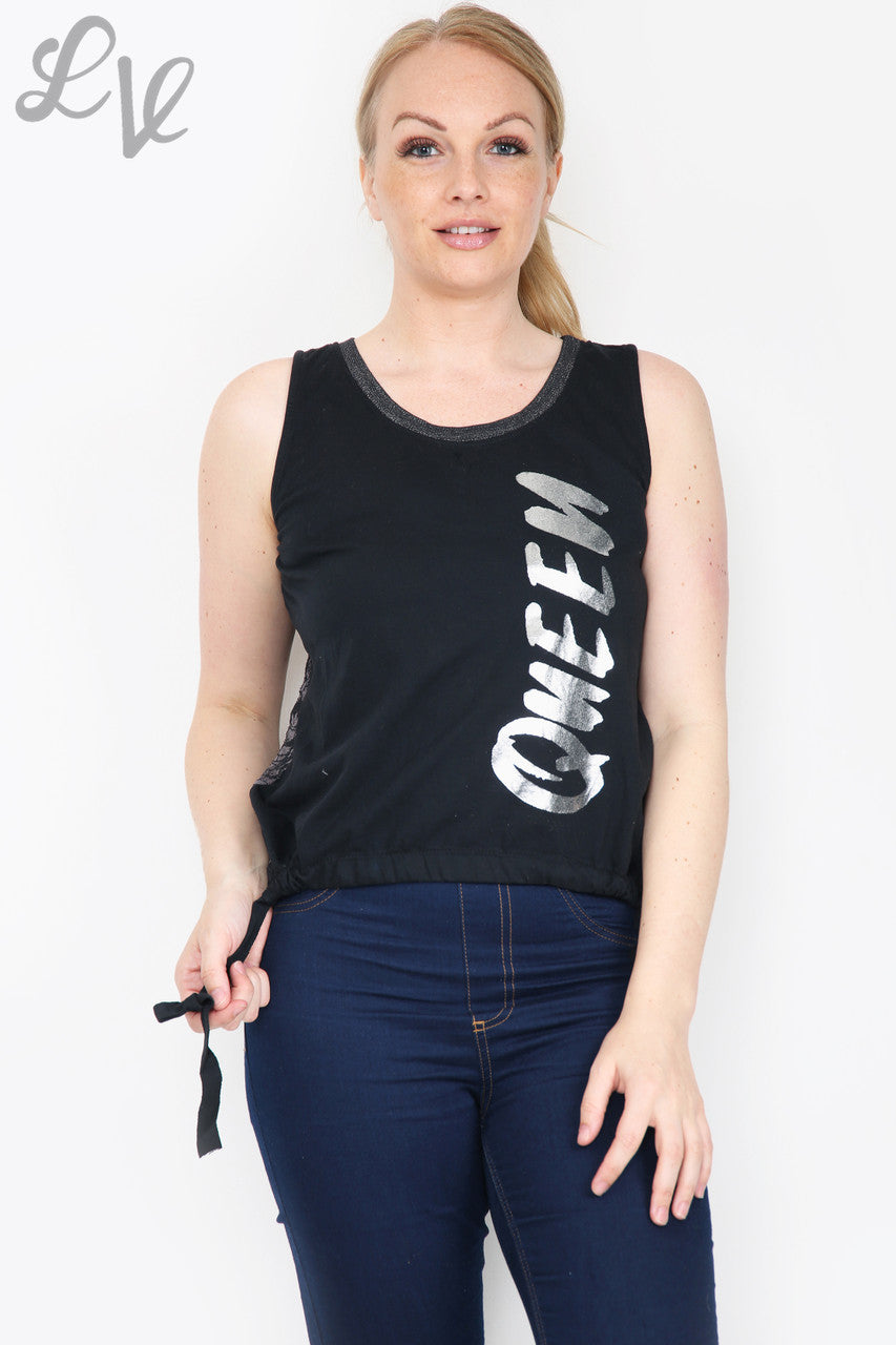 Ladies Queen Lace Back Vest Top Black Unit Price WAS £9.99 NOW £4.99