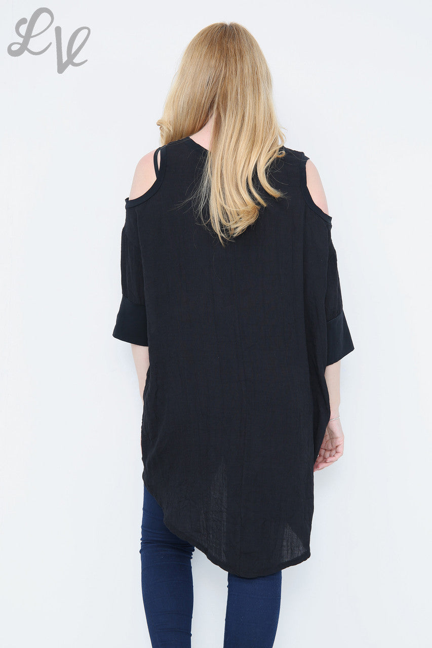 Dames Cut Shoulder Top Zwart Prijs per stuk € 9,99