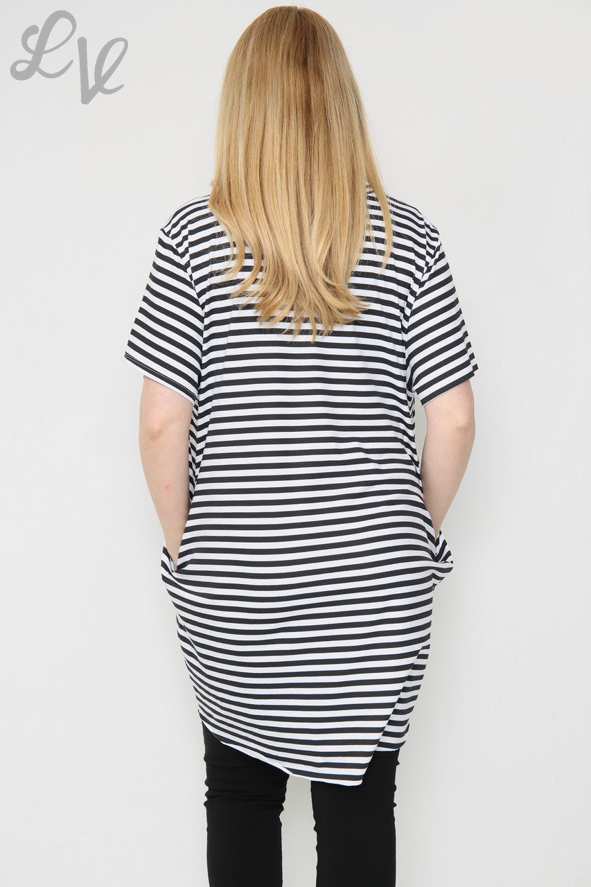 Ladies Short Sleeved Striped Star Top Black Unit Price £8.99