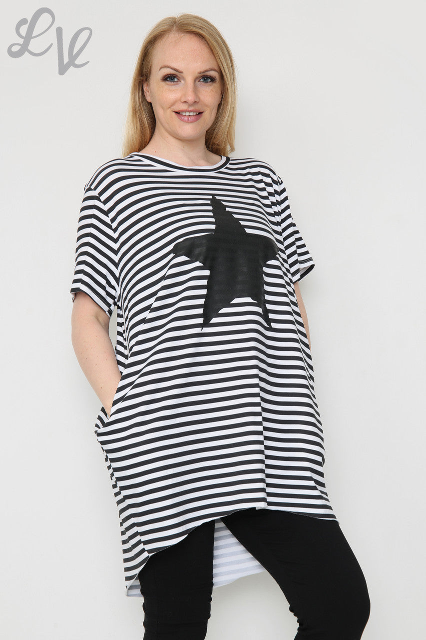Ladies Short Sleeved Striped Star Top Black Unit Price £8.99