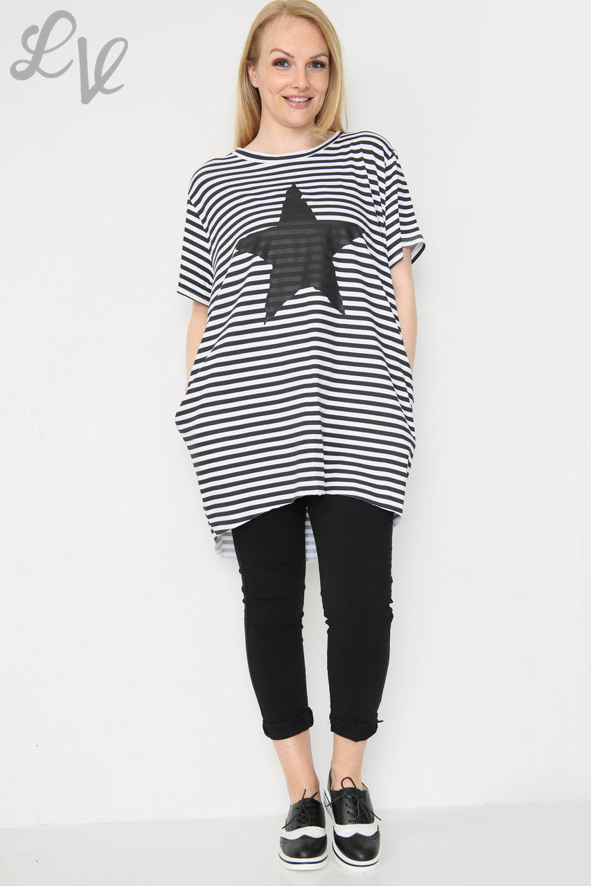 Ladies Short Sleeved Striped Star Top Black Unit Price £8.99