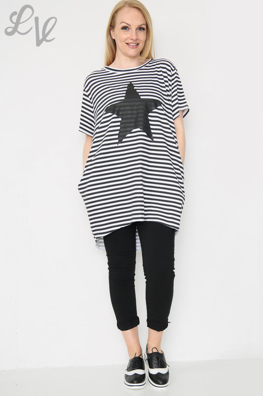 Ladies Short Sleeved Striped Star Top Black Unit Price £8.99