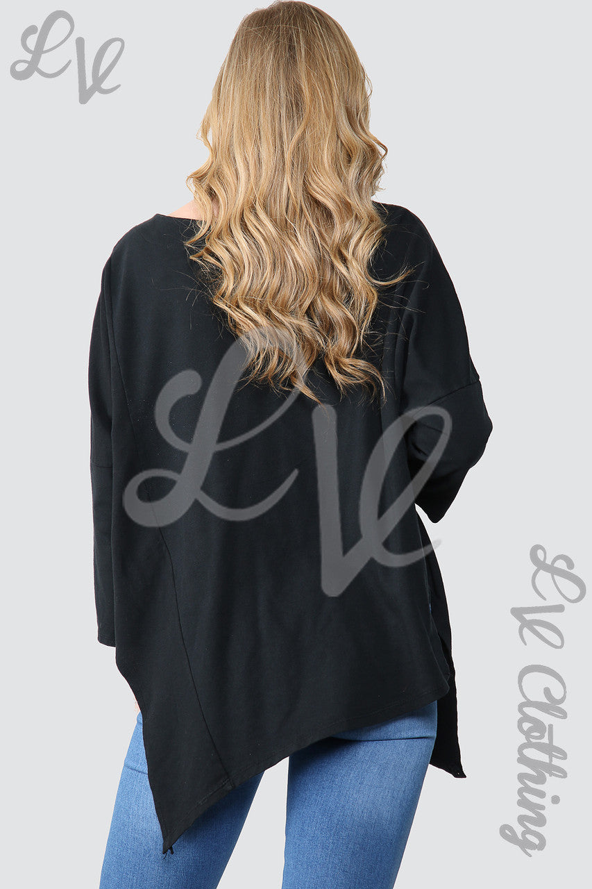 Dames Zilverfolie Ster Oversized Tuniek Top Zwart - Stukprijs WAS € 11,99 NU € 5,99