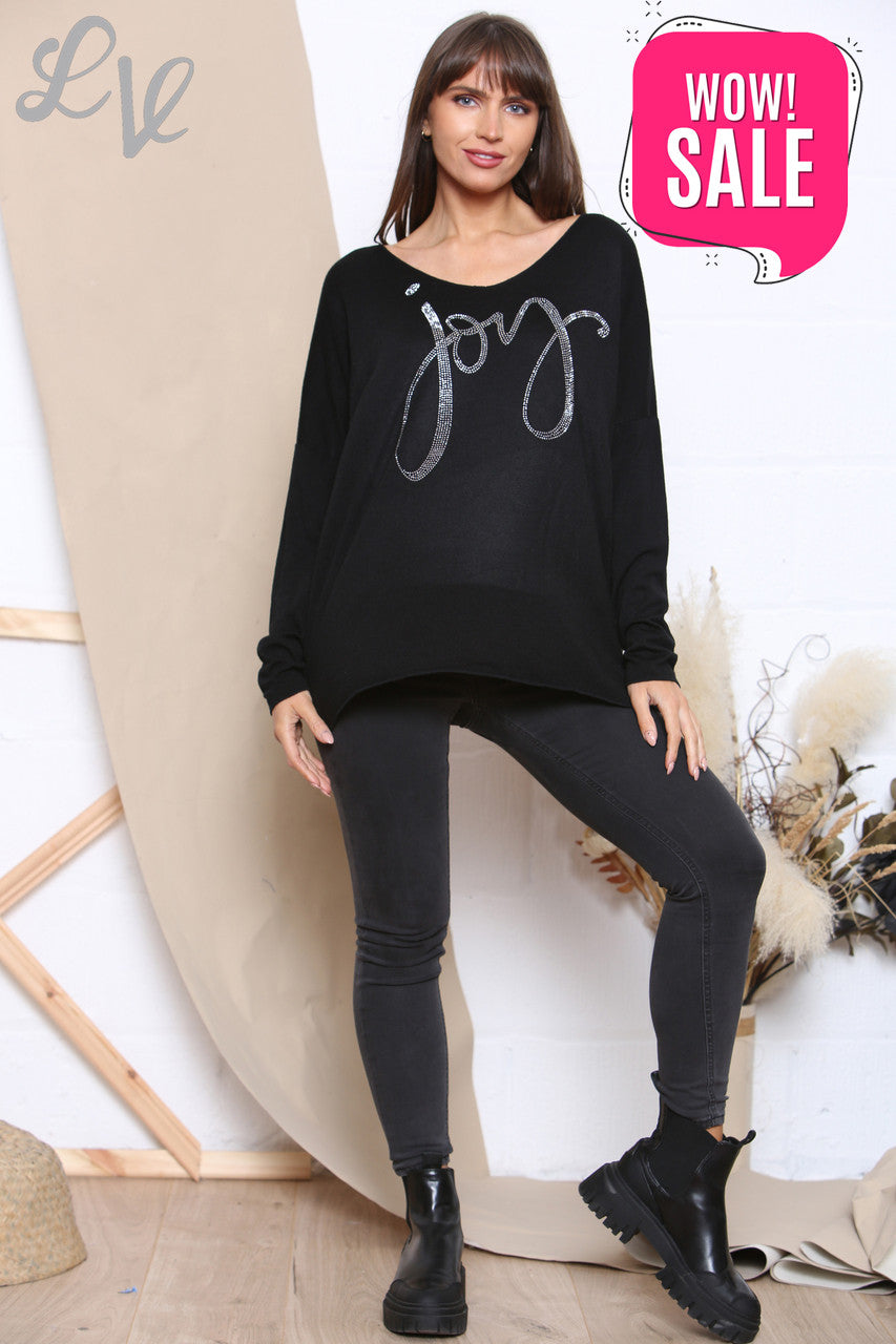 Dames Sequin Joy Script Fijne Gebreide Trui Zwart