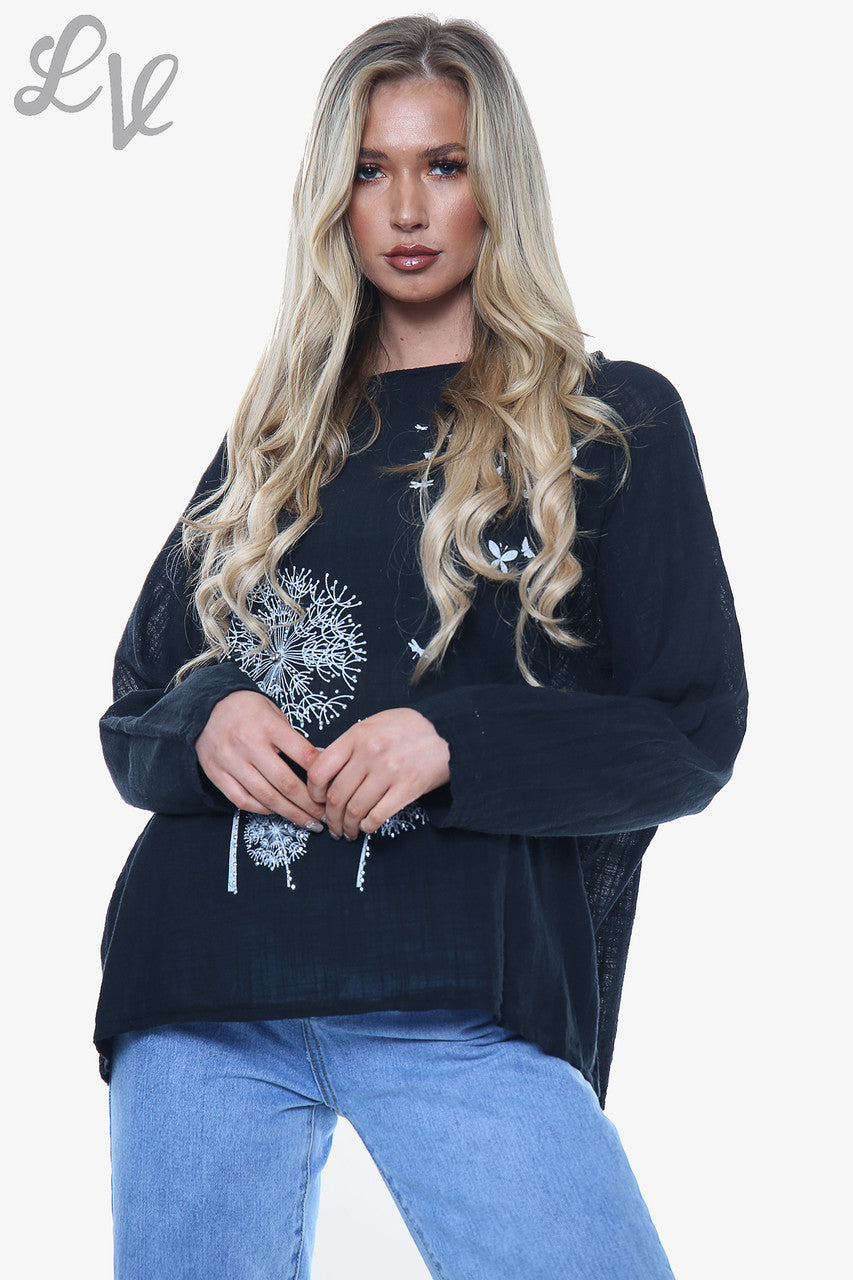 Ladies Dandelion Long Sleeve Top Black Unit Price £10.99