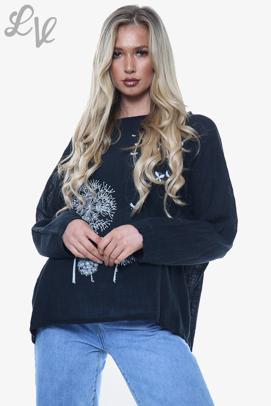 Ladies Dandelion Long Sleeve Top Black Unit Price £10.99