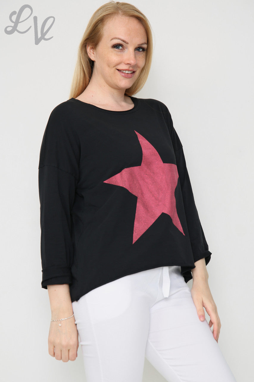 Ladies Star Graphic Top Black Unit Price £9.99