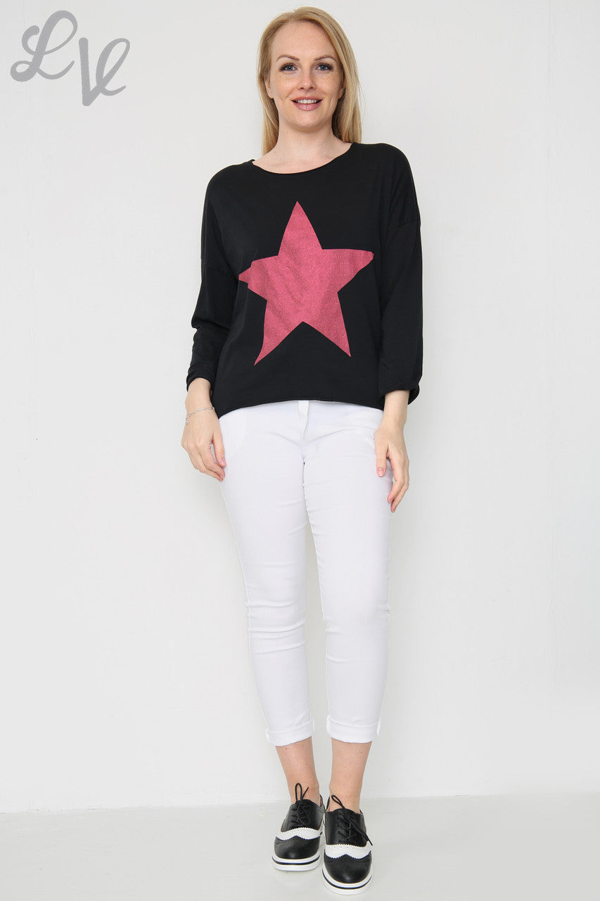 Ladies Star Graphic Top Black Unit Price £9.99