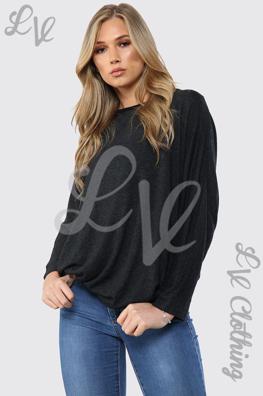 Dames Effen Asymmetrische Fijngebreide Tuniek Top Zwart - Stukprijs €8,99
