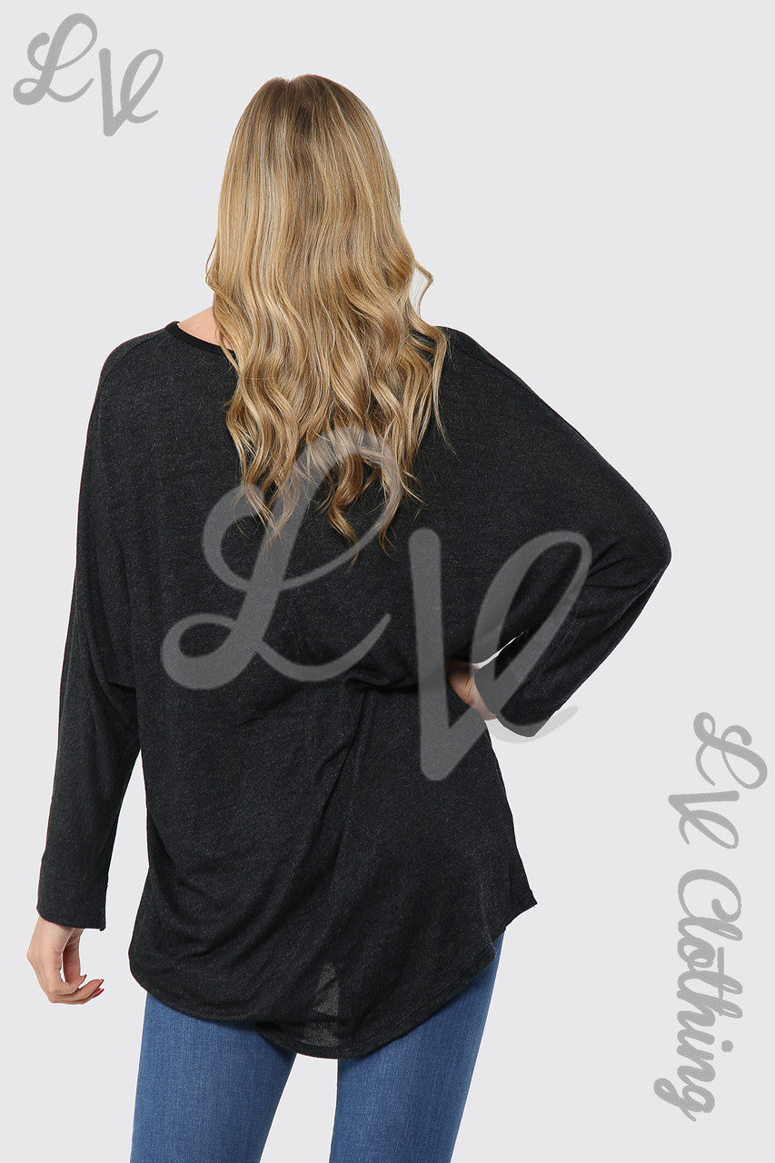 Dames Effen Asymmetrische Fijngebreide Tuniek Top Zwart - Stukprijs €8,99