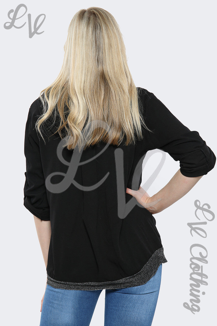 Ladies Sequin Star Hooded Sweatshirt Top Black - Unit Price £15.99