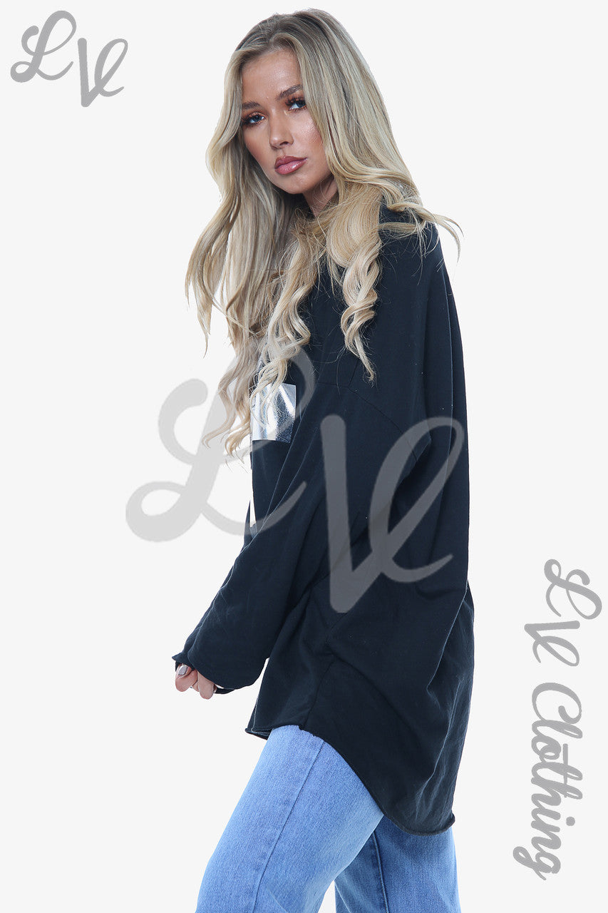 Dames Folie Kleurrijke Blokken Sweatshirt Top Zwart Prijs per eenheid €11,99