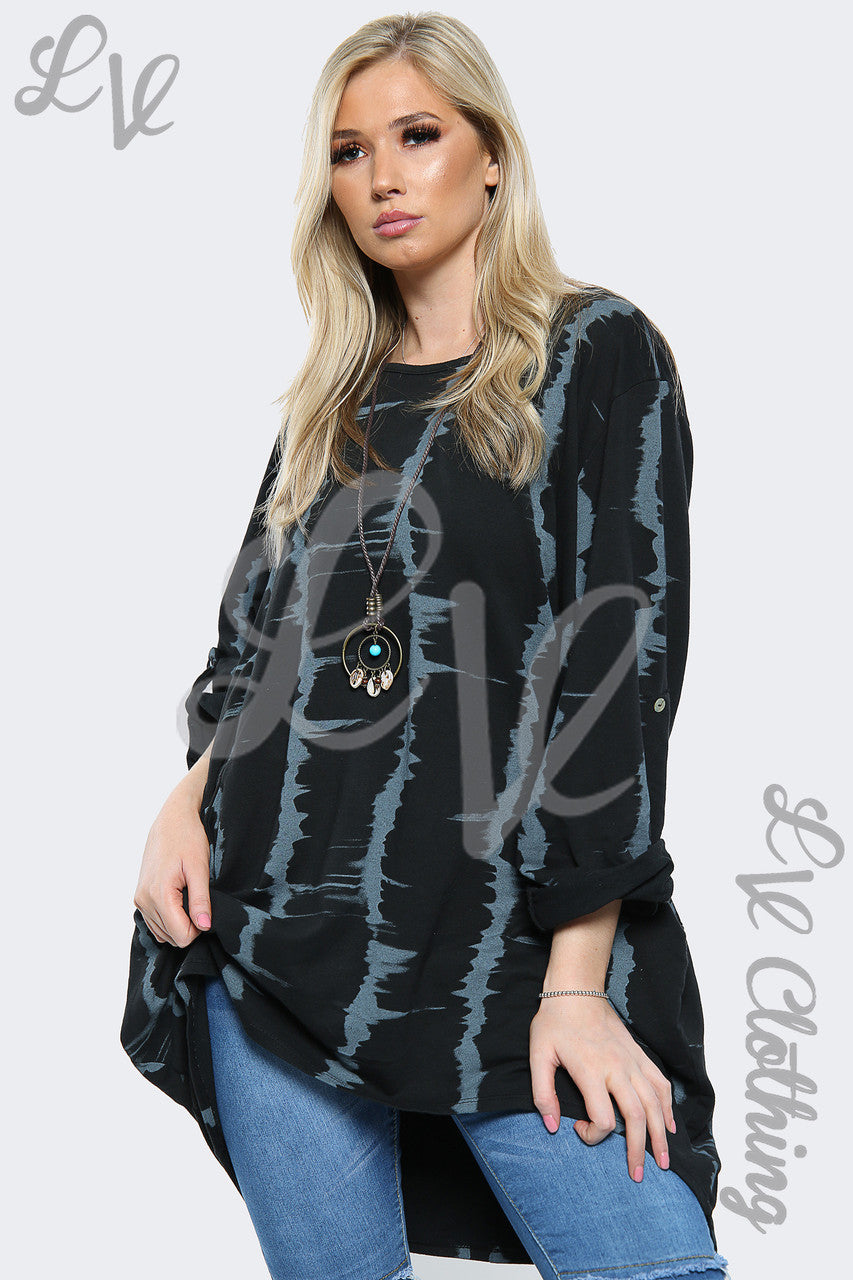 Dames Tie Dye Oversized HI LO Kettingtop Zwart - Stukprijs € 10,99