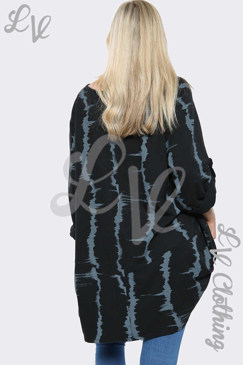Dames Tie Dye Oversized HI LO Kettingtop Zwart - Stukprijs € 10,99