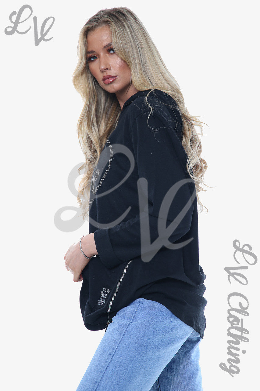 Dames Dimante Liefdeshart Hoodie Zwart Stukprijs WAS €15,99 NU €12