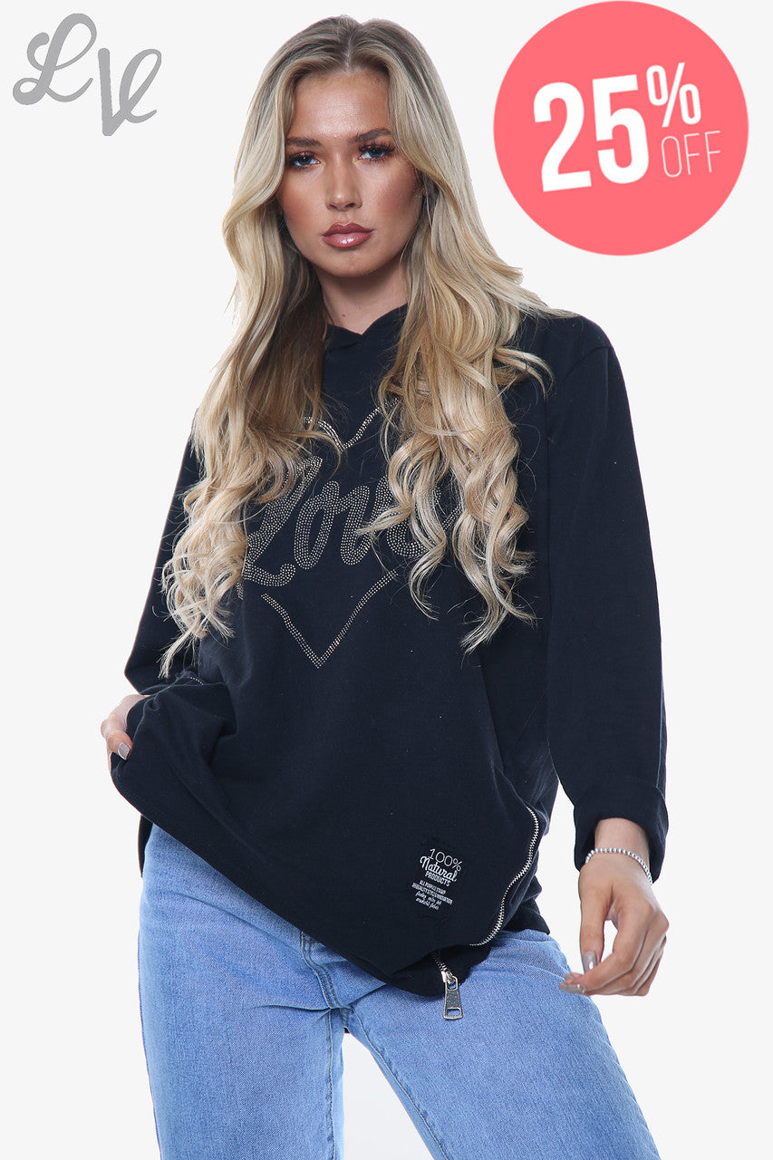 Dames Dimante Liefdeshart Hoodie Zwart Stukprijs WAS €15,99 NU €12