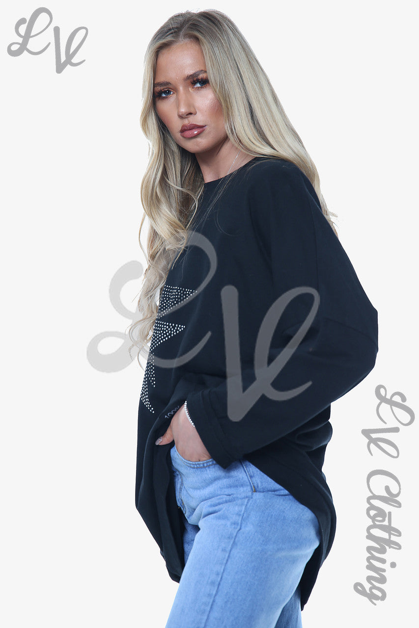 Dames Dimante Stars Sweatshirt Top Zwart Prijs WAS € 13,99 NU € 6,99