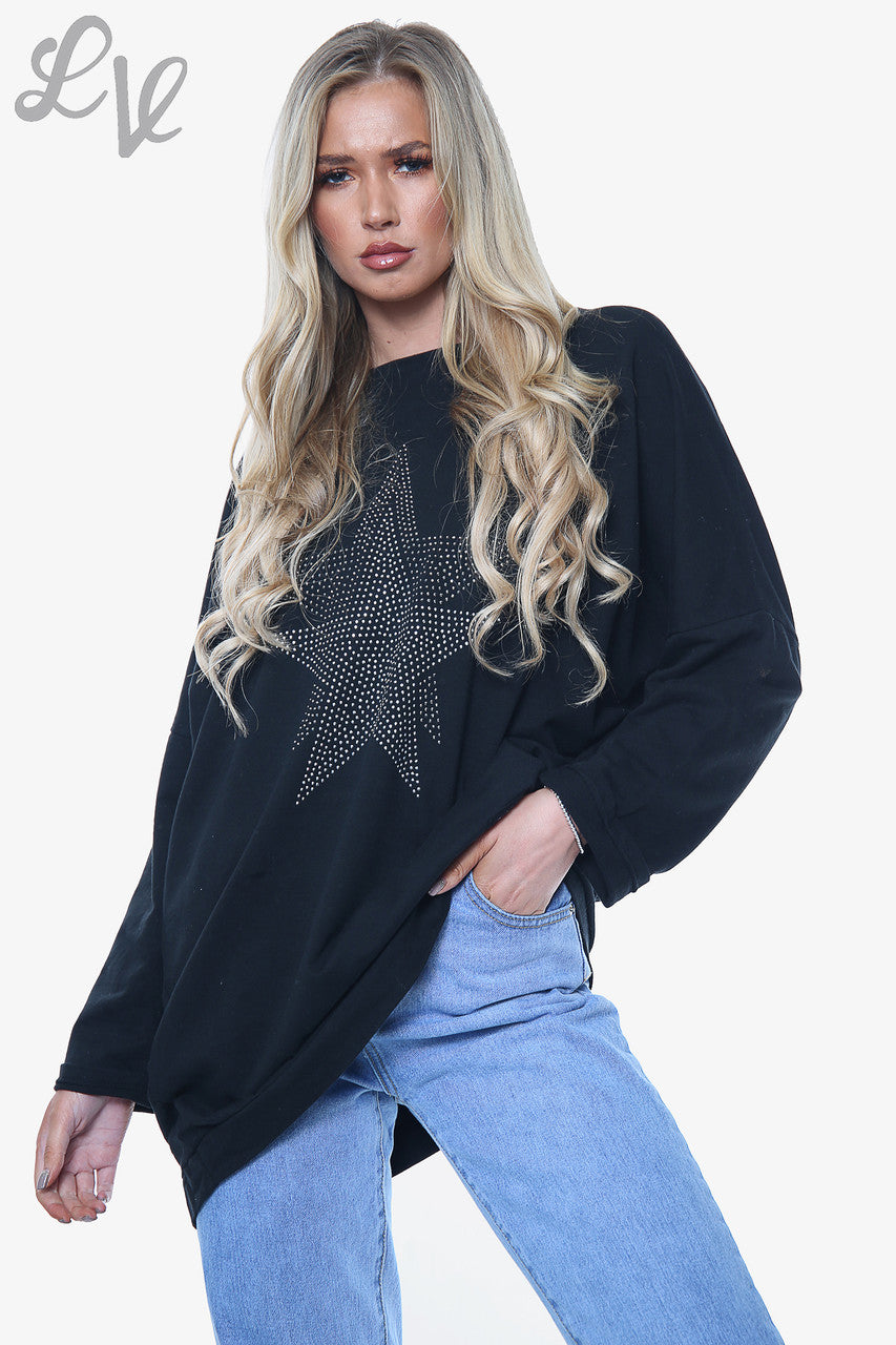 Dames Dimante Stars Sweatshirt Top Zwart Prijs WAS € 13,99 NU € 6,99