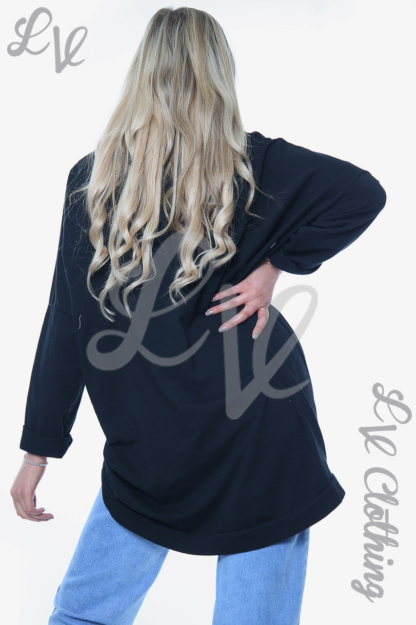 Dames Diamanten Liefdeshart Sweatshirt Top Zwart Prijs WAS €13,99 NU €6,99