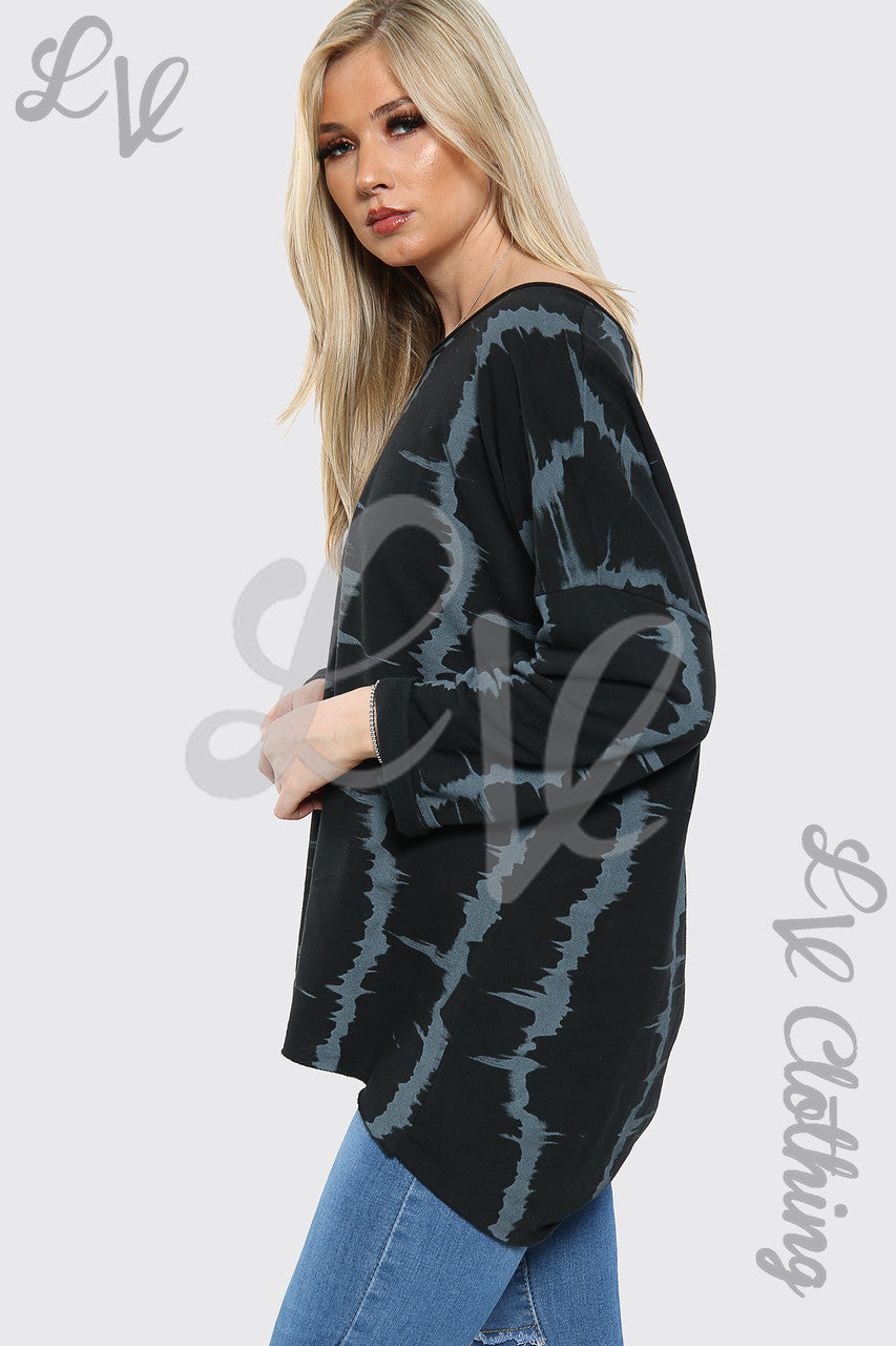 Dames Tie-dye Sweatshirt Top Zwart - Stukprijs € 8,99