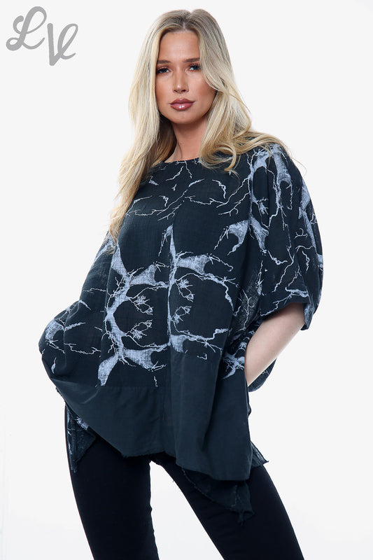 Ladies Marble Effect Print Top Black Unit Price £10.99