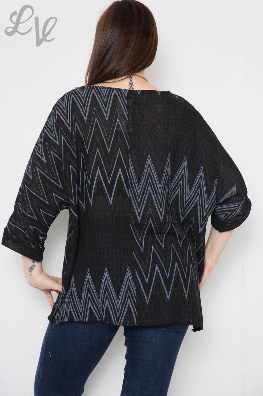 Dames Zigzagprint Top Met Ketting Zwart Stukprijs €8,99