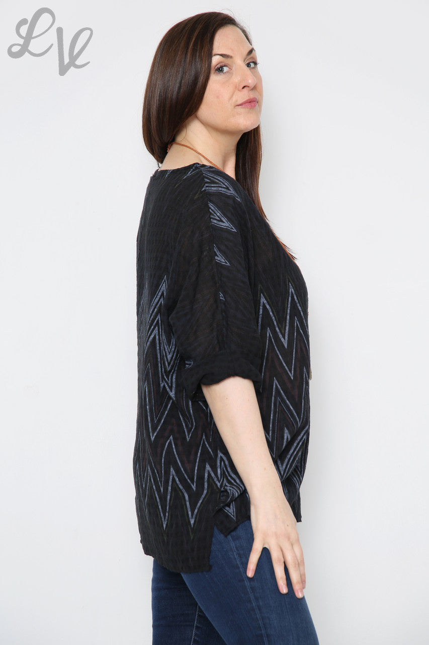 Dames Zigzagprint Top Met Ketting Zwart Stukprijs €8,99