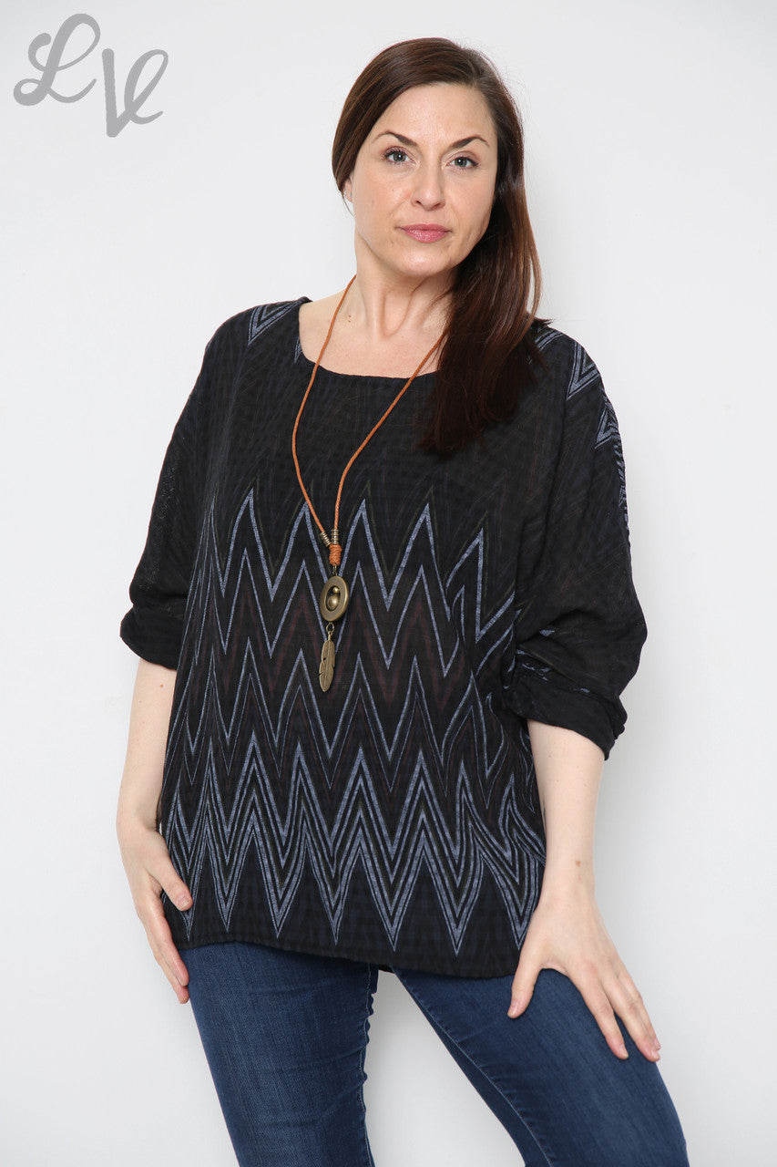 Dames Zigzagprint Top Met Ketting Zwart Stukprijs €8,99