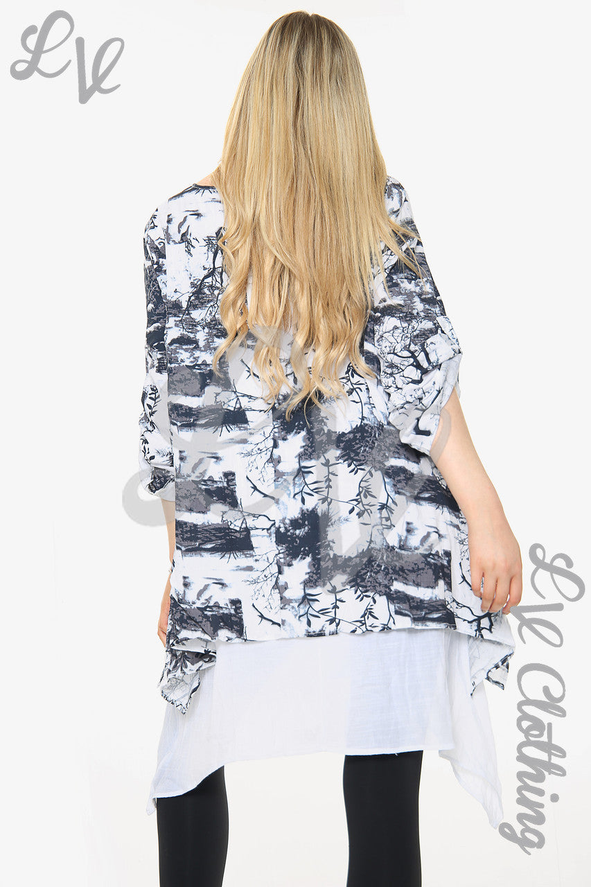 Ladies Garden Outline Print Tuniek Top Zwart Prijs WAS €10,99 NU €6,99