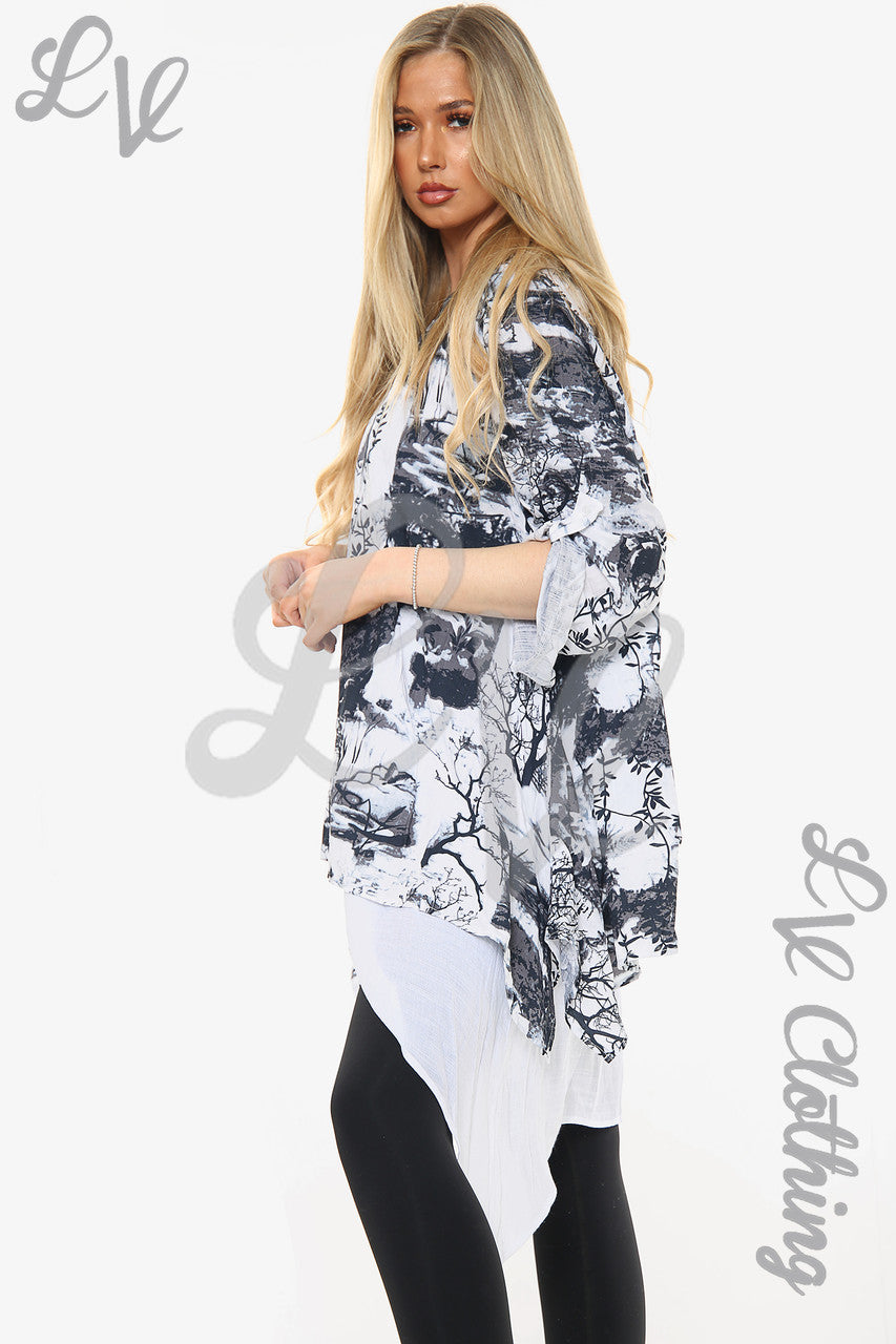 Ladies Garden Outline Print Tuniek Top Zwart Prijs WAS €10,99 NU €6,99