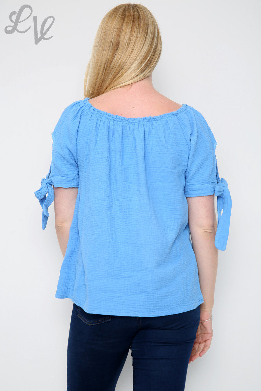 Dames effen gipsy top blauw