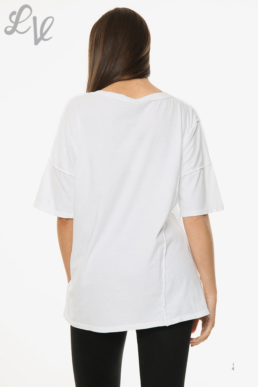 Dames Folie Queen Script Top Blauw Prijs WAS €9,99 NU €4,99