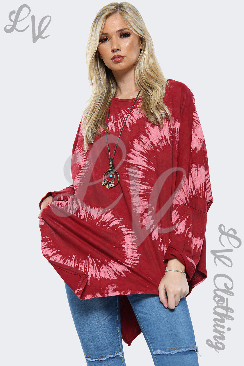 Ladies Acid Wash V Hem Top Burgundy - Unit Price £8.99