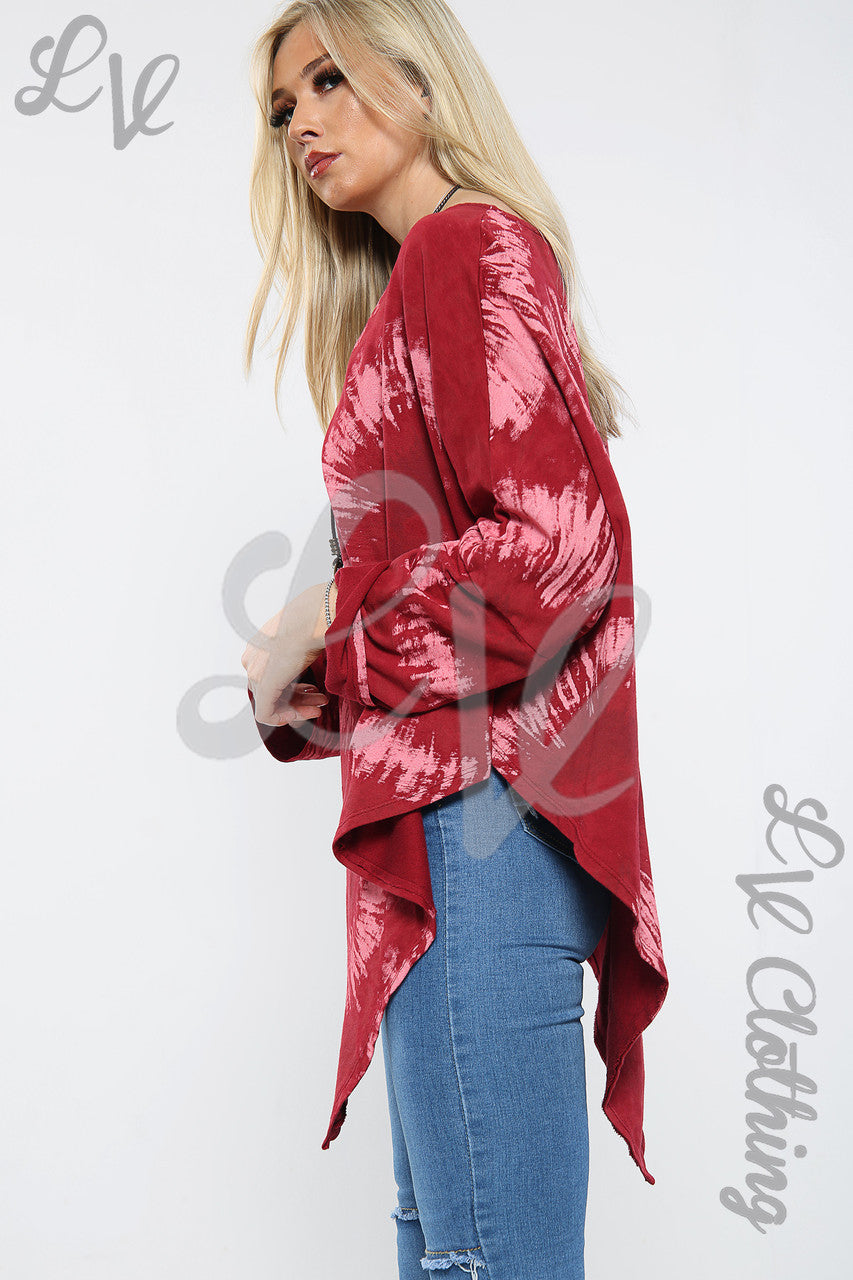 Ladies Acid Wash V Hem Top Burgundy - Unit Price £8.99