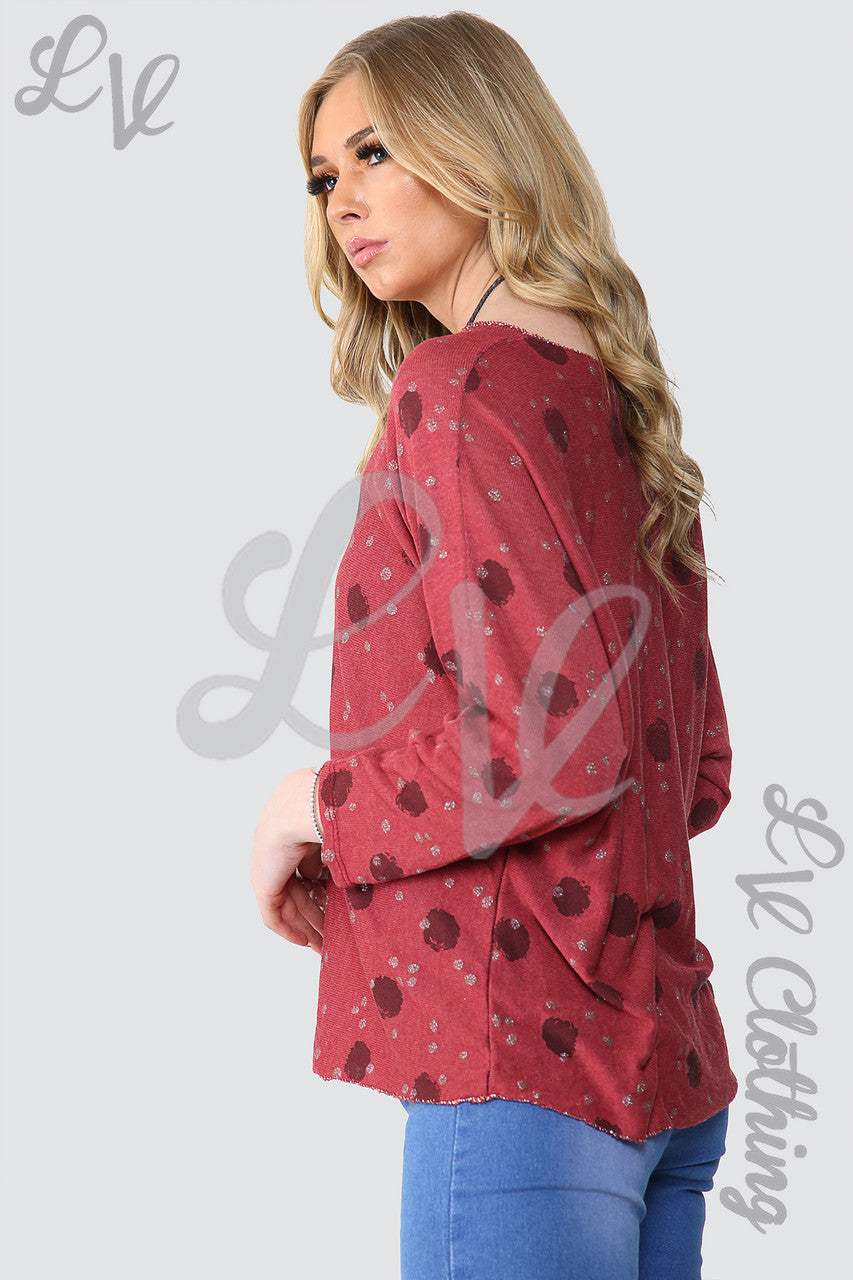 Dames Top Met Stippen Met Ketting Bordeaux - Stukprijs €10,99
