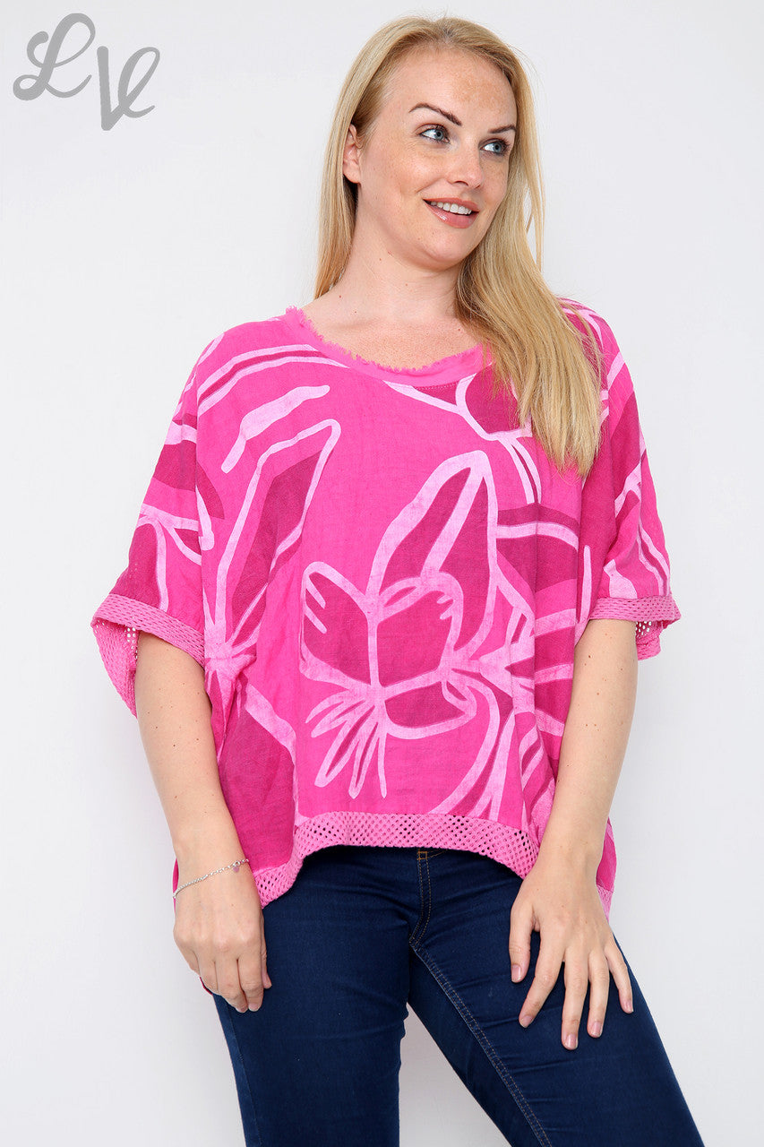 Ladies Abstract Flower Print Top Cerise Unit Price £12.99